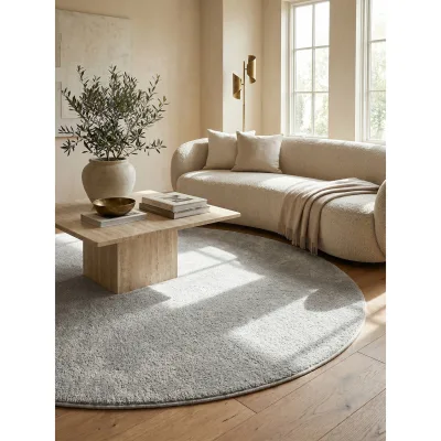 Kurzflorteppich MAIN, einfarbig, Creme, Ø 200 cm