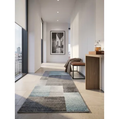 Kurzflorteppich SOLDA, kariert, Blau, 80 x 150 cm