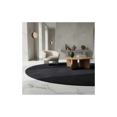 Kurzflorteppich Waschbar LECH, einfarbig, Schwarz, Ø 120 cm