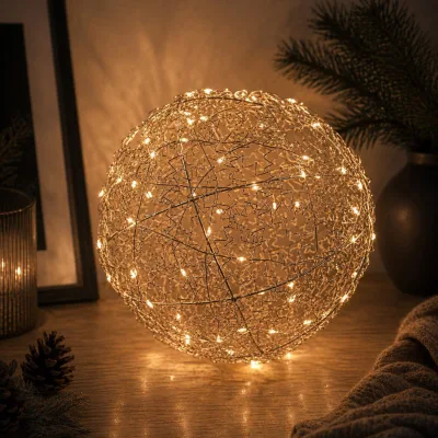 LED Drahtkugel, 200 warmweiße LEDs, silber, Ø ca. 60 cm