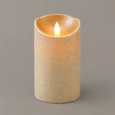LED Echtwachskerze 'Magic Flame', gold, Ø 7,5 x H 12,5 cm