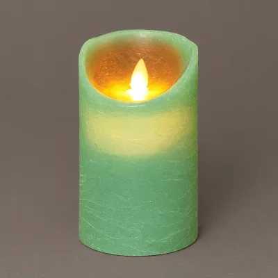 LED Echtwachskerze 'Magic Flame', jade, Ø 7,5 x H 12,5 cm