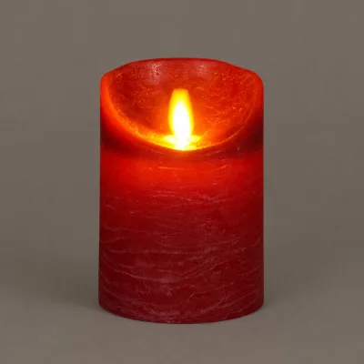 LED Echtwachskerze 'Magic Flame', weinrot, Ø 7,5 x H 10 cm