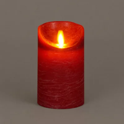 LED Echtwachskerze 'Magic Flame', weinrot, Ø 7,5 x H 12,5 cm