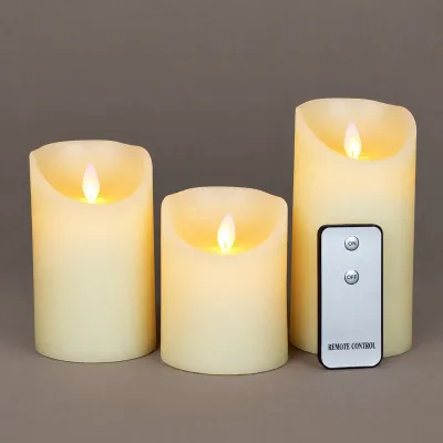 LED Echtwachskerzen 'Magic Flame', creme, 3 Kerzen inkl. Fernbedienung