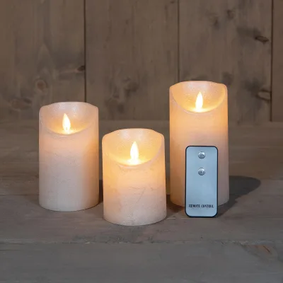 LED Echtwachskerzen 'Magic Flame', perle, 3 Kerzen inkl. Fernbedienung