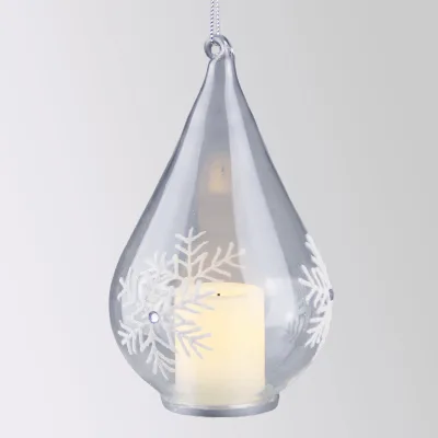 LED-Glastropfen mit Kerze & Schneeflocken, H 15 x Ø 9 cm