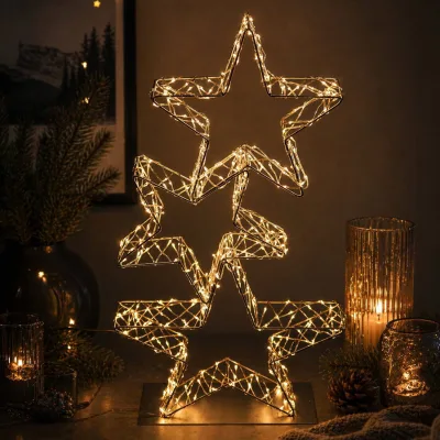 LED Sterne auf Fuß, 400 LEDs, gold, warmweiß, Höhe ca. 58 cm