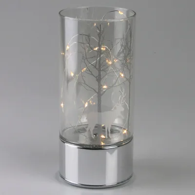 LED Windlicht mit kleinen Bäumen, weiß, ca. Ø 9 x H 15 cm