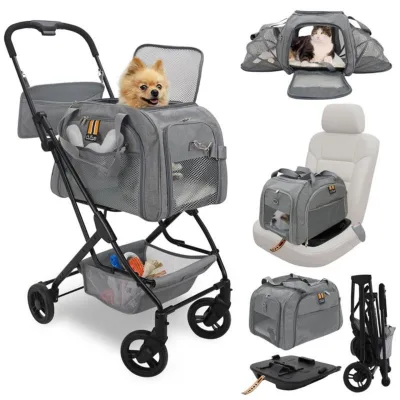 Lemodo 3in1 Hundebuggy Carry-Trio grau, Hundewagen und Hundesitz mit Isofix-Staiton