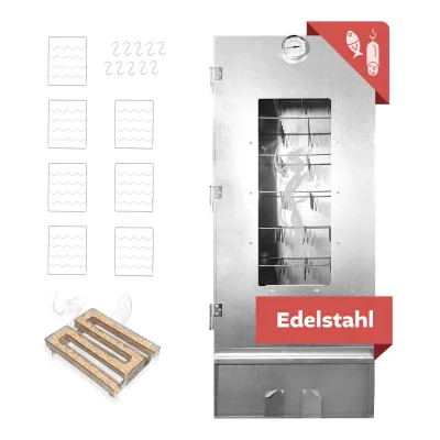 Lemodo Räucherofen XL 110 cm hoch Edelstahl mit Kaltrauchgenerator, Räucherschrank