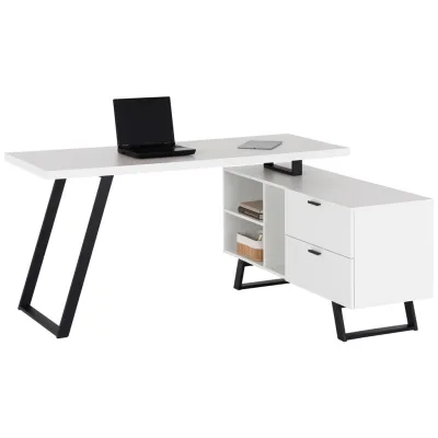 Livetastic Eckschreibtisch Schwarz, Weiß 150x75x60-120 cm