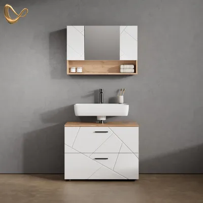 Livinity® Badmöbel-Set Weiß Hochglanz, Eiche 80x58.6x41 cm