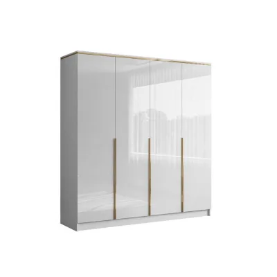 Lookway Kleiderschrank Weiß Hochglanz, Weiß, Gold 200x213x57 cm