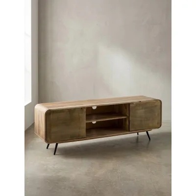 Lowboard Mango Massivholz Modern Stil 160x55x41 cm mit punzierten Türen
