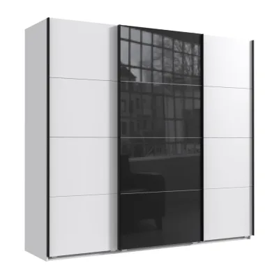 luma-home Schwebetürenschrank Weiß, Schwarz Hochglanz 225x208x64 cm