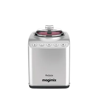Magimix Gelato Expert Eismaschine (für ca. 2 Liter Speiseeis, Sorbet oder Softeis, autonomes Kühlungssystem, Zeitschaltuhr, inkl. Rührarm, Edelstahlbehälter, Silber)