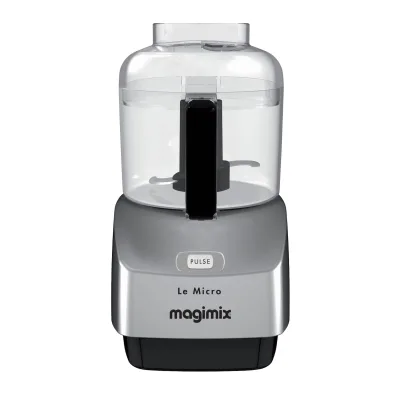 Magimix Le Micro Küchenmaschine (290 Watt, Impuls- und Dauerbetrieb, 0,8 l Kunststoffschüssel, Sabatier-Edelstahlmesser, Emulgierer, Reinigungsschaber, Rezeptbuch, Silber (Chrom matt))