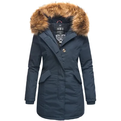 MARIKOO Damen edler Wintermantel Parka mit Kunstfellkapuze Karmaa Princess