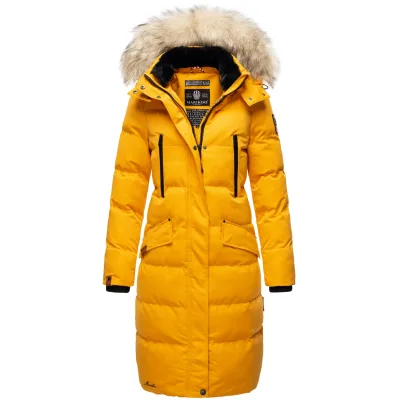 MARIKOO Damen langer Winterjacke Stepp Parka mit abnehmbarer Kapuze Schneesternchen