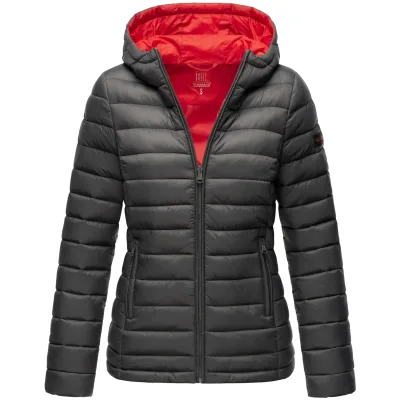 MARIKOO Damen modische Steppjacke Übergangsjacke mit großer Kapuze Lucy