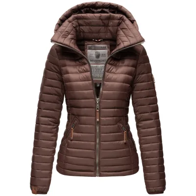 MARIKOO Damen Stylische Steppjacke Übergangsjacke mit abnehmbarer Kapuze Löwenbaby
