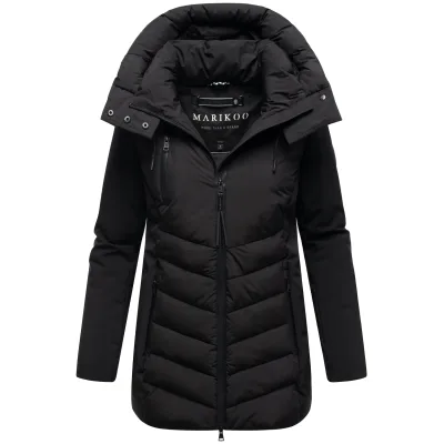 MARIKOO Damen Winter Steppjacke gesteppt Winterjacke Softshell Material, abnehmbarer Kapuze, gefüttert Tivaa