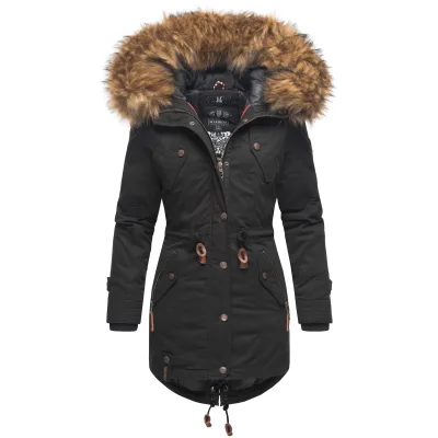 MARIKOO Damen Wintermantel stylischer Winterparka mit abnehmbarem Kunstfell Laviva Princess