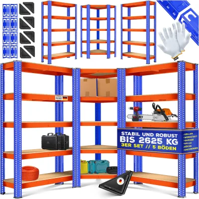 MASKO® 3er Set Metall Regalsystem Lagerregal 1 Eckregal & 2 Lagerregale 15 Böden MDF-Platten Regal 2625 kg Werkstattregal Kellerrregal Garage Schwerlastregal Steckregal MDF-Platten