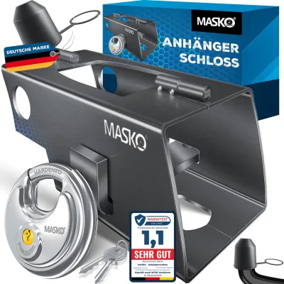 MASKO® Anhängerschloss  für Angekoppelte & Abgekoppelte Anhänger   Anhänger Schloss Diebstahlschutz Wohnwagen Kastenschloss inkl. Diskusschloss & Schlüssel & Schutzkappe