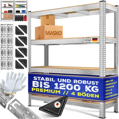 MASKO® Schwerlastregal Lagerregal Kellerregal 160x160x40cm, verstellbare Ablagen, MDF-Platten Regal aus Metall, Steckregal, Werkstattregal Stahlgestell Garage Werkbank