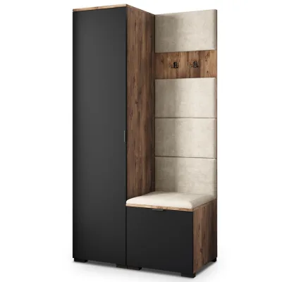 Masseno Garderobenschrank Eiche, Schwarz, Beige 95x181x51 cm