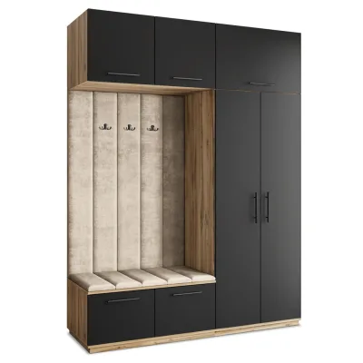 Masseno Garderobenschrank Eiche Wotan, Schwarz, Beige 180x240x60 cm