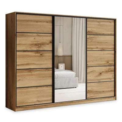 Masseno Schwebetürenschrank Eiche Wotan, Schwarz 250x205x58 cm