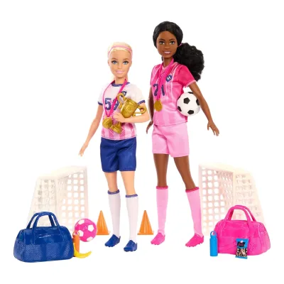 Mattel Barbie Karriere Fußball Spielset mit 2 Puppen und Zubehör