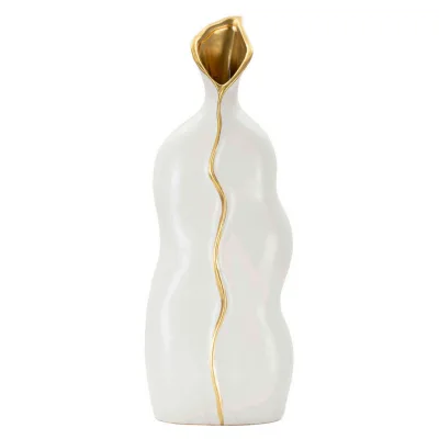 Mauro Ferretti Vase Weiß, Gold 19.5x50x10 cm