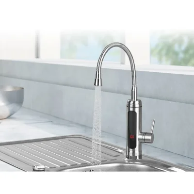MAXXMEE Warm- & Kaltwasserarmatur Edelstahl 3600W chrom/schwarz inkl. 2 Aufsätze