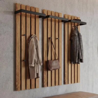 MCA 3er-Set Garderobenpaneel MCW-P57, Wandgarderobe Garderobenleiste Holzgarderobe, 4 Haken Metall 120x40cm, Eiche