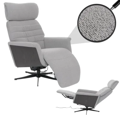MCA Relaxsessel MCW-N56, Fernsehsessel Liegesessel Fußstütze drehbar Bouclé Stoff Holz ~ Stoff grau, Holz grau
