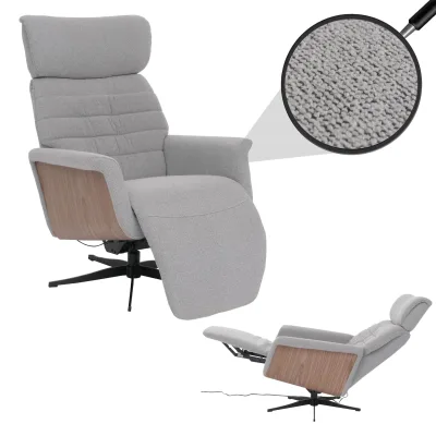 MCA Relaxsessel MCW-N56, Fernsehsessel Liegesessel Fußstütze drehbar Bouclé Stoff Holz ~ Stoff grau, Holz Walnuss-Optik
