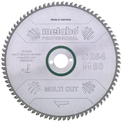Metabo Kreissägeblatt HW/CT 254x30x2,4 Sägeblatt 1,8 80 Zähne, für Holz + Metall