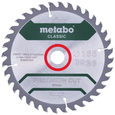 Metabo Sägeblatt precision cut wood - classic, 165x20 Z36 WZ 15°