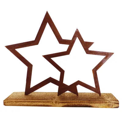 Metall-Doppelstern 'Bodenmais' auf Holzfuß, Höhe ca. 27 cm
