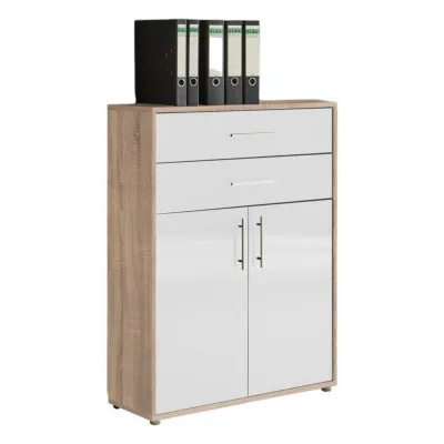 Mid.you Aktenschrank Office Edition Sonoma Eiche, Weiß Hochglanz 84.5x114x33 cm