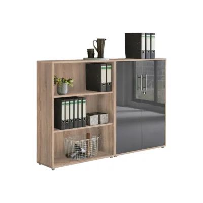 Mid.you Aktenschrank Office Edition - SW Set 1 niedrig Sonoma Eiche, Anthrazit Hochglanz 168.8x113.6x33 cm