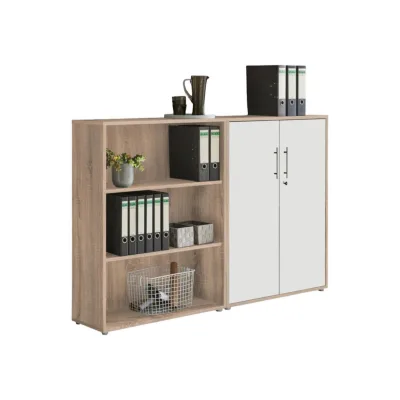 Mid.you Aktenschrank Office Edition - SW Set 1 niedrig Weiß, Sonoma Eiche 168.8x113.6x33 cm
