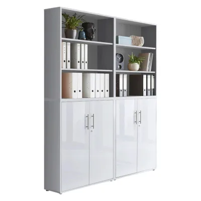 Mid.you Aktenschrank Office Edition - SW Set 11 Weiß Hochglanz, Grau 168.8x227.2x33 cm