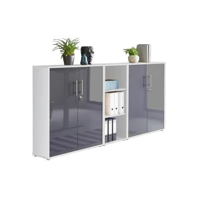 Mid.you Aktenschrank Office Edition - SW Set 8 Weiß, Anthrazit Hochglanz 213x114x33 cm