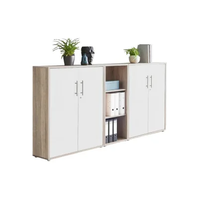 Mid.you Aktenschrank Office Edition - SW Set 8 Weiß, Sonoma Eiche 213x114x33 cm