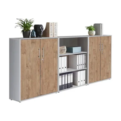 Mid.you Aktenschrank Office Edition - SW Set 9 Grau, Eiche 253.2x113.6x33 cm